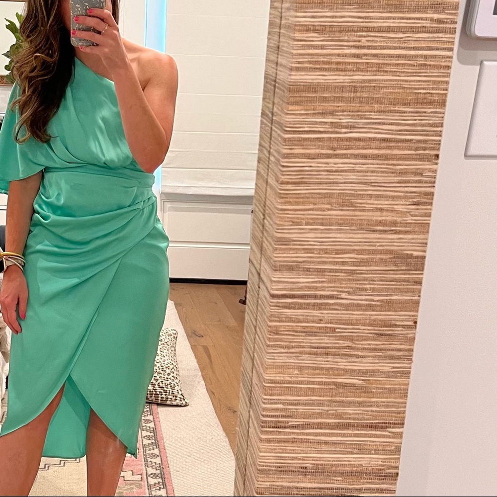 Gorgeous aqua midi satin dress! Worn once! (Altered size)